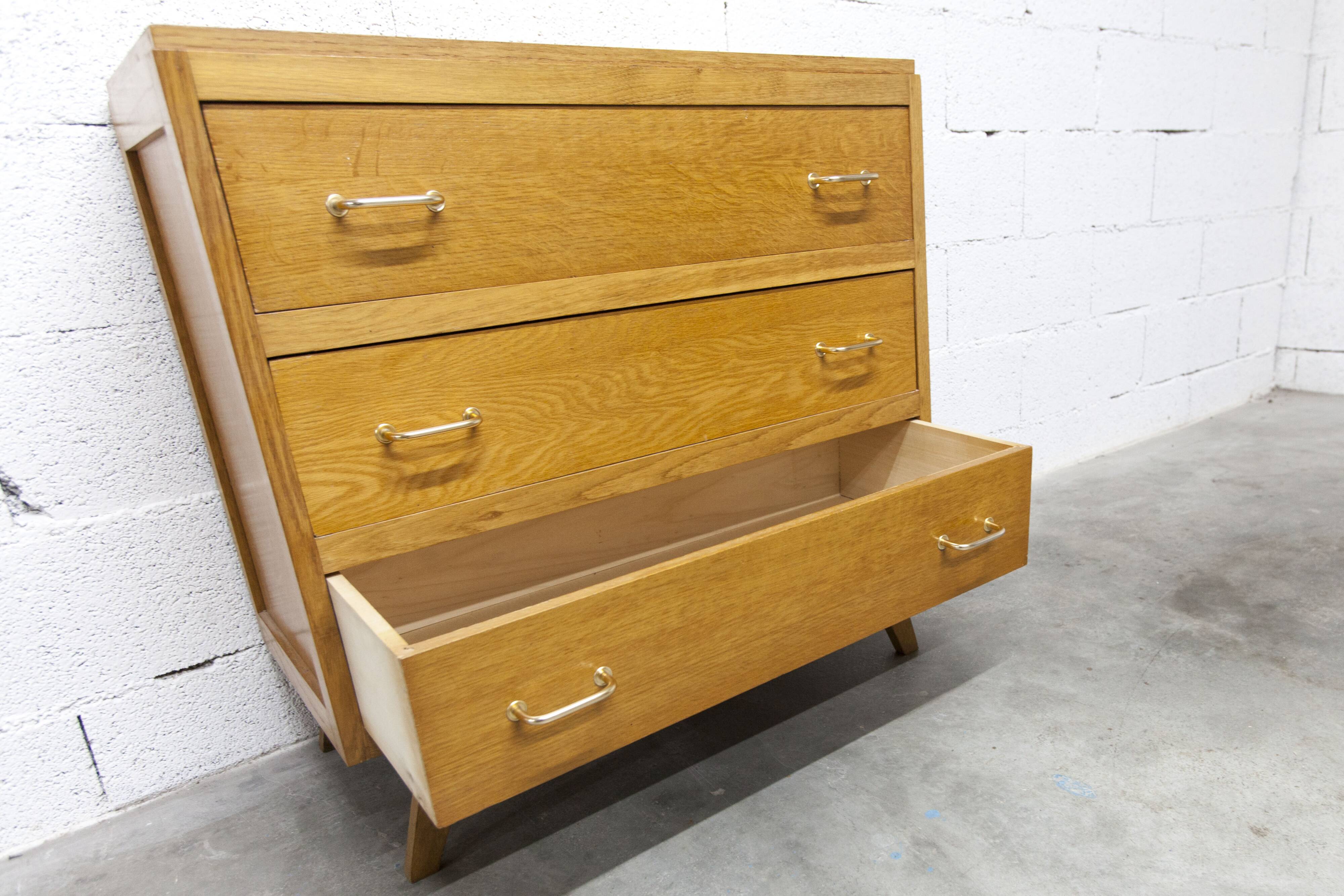 3-drawer chest with splayed legs, 1960s, honey color