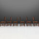 Set of six brutalist dining chairs in oak an wicker