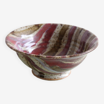 Handmade salad bowl in striped enameled stoneware