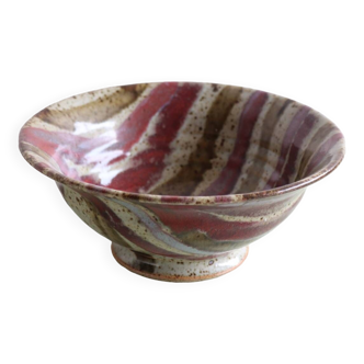 Handmade salad bowl in striped enameled stoneware