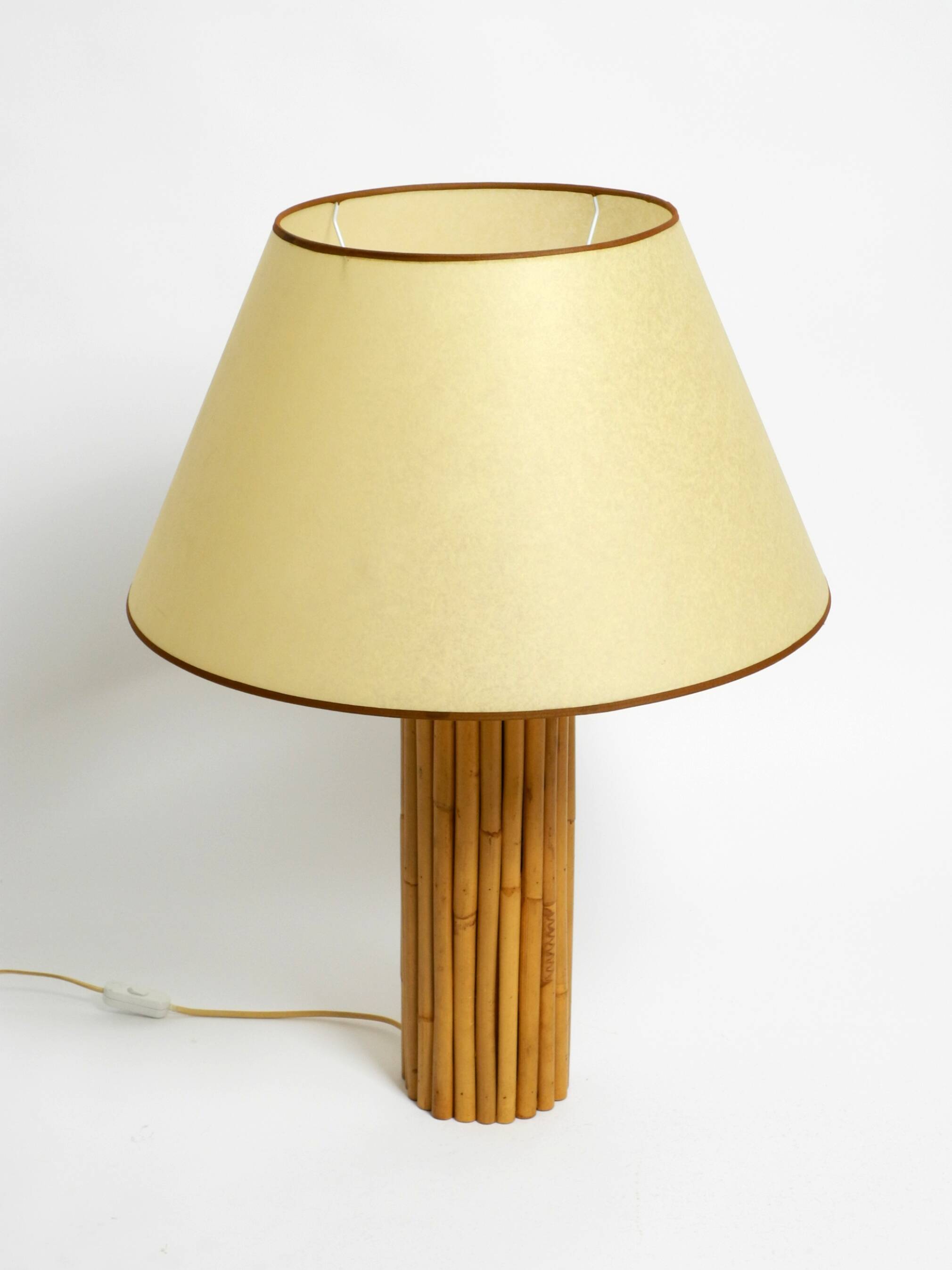 Large 1970s Italian bamboo table lamp with large oiled paper shad