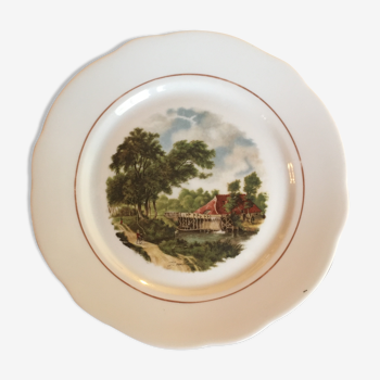 Decorative porcelain plate - paddle mill landscape - signed JC Van Hunnik