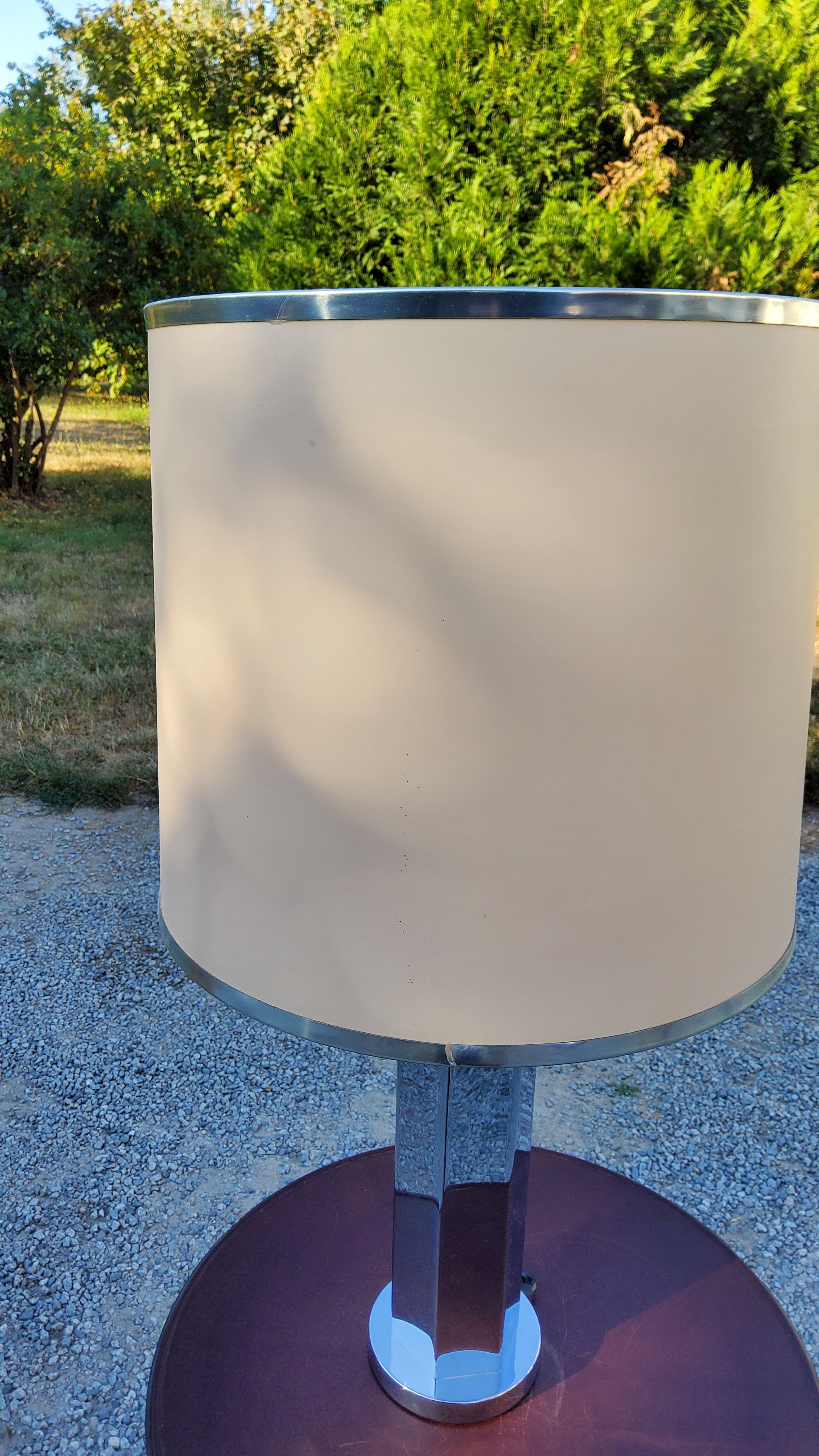Lamp of the 70s in chrome metal original lampshade