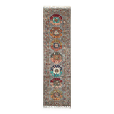 Tapis de couloir Serapi Kazak en laine nouée à la main, motif géométrique tribal, 300 x 84 cm