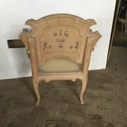 Chair or throne in Chinese lacquer wood from Vietnam, vintage, signed painting