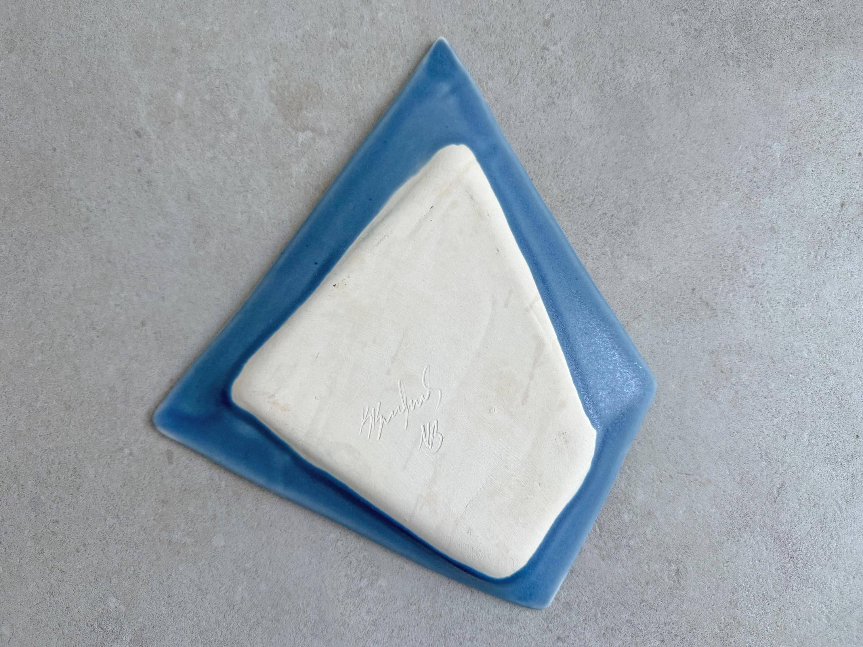 Vintage blue studio pottery signed dish