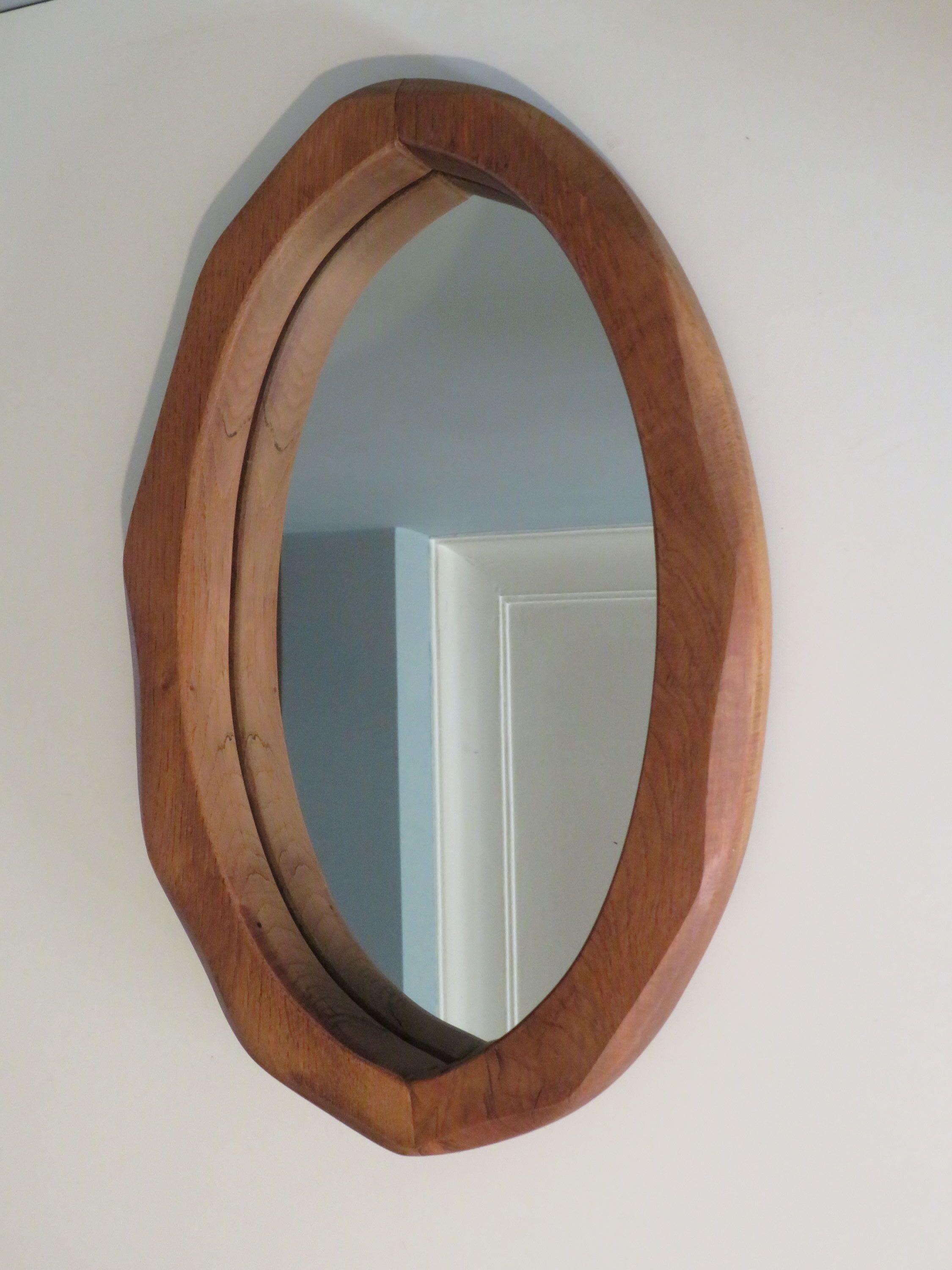 Brutalist mirror in solid oak, hand carved, Belgium 1970