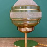 Lampe à poser globe vintage en verre granité jaune et doré