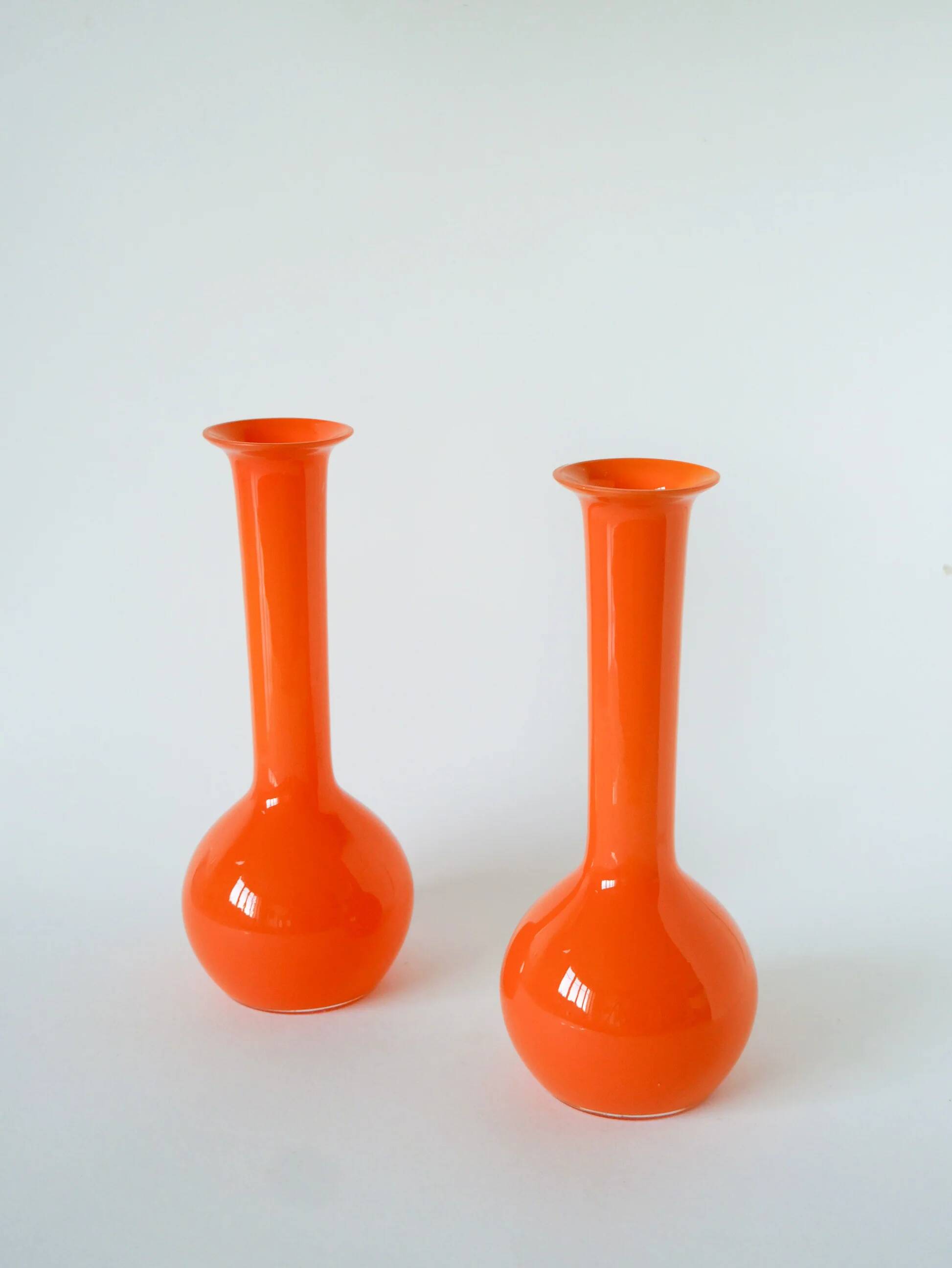 Pair of orange opaline vases, design, 1970