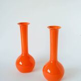 Pair of orange opaline vases, design, 1970