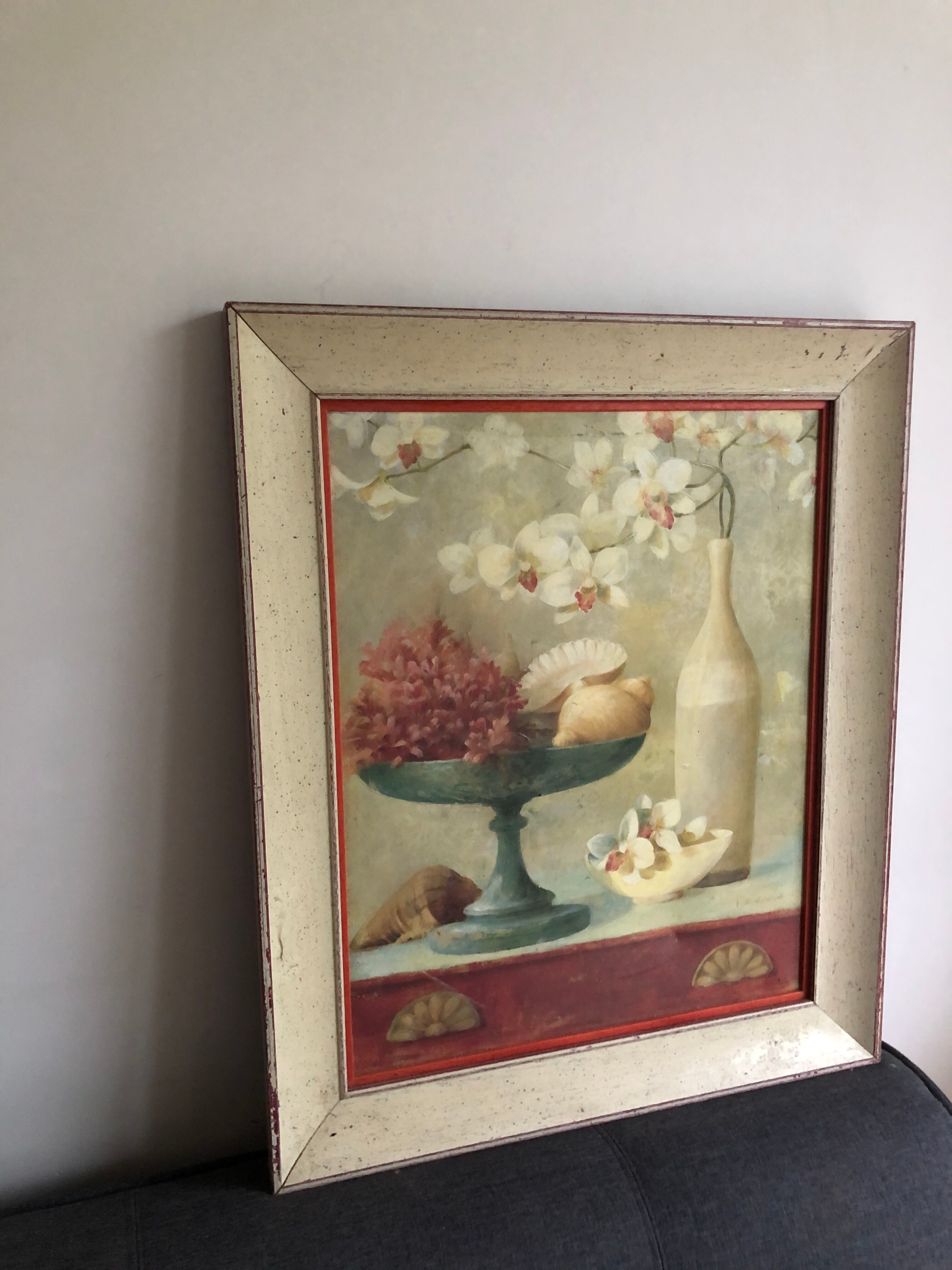 Oil on canvas Flowers and shells F. De Villeneuve
