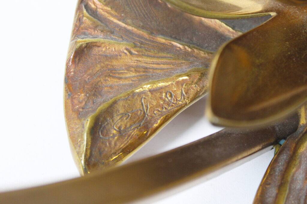 Stunning solid bronze 'Lily' table lamp signed by Maison Charles