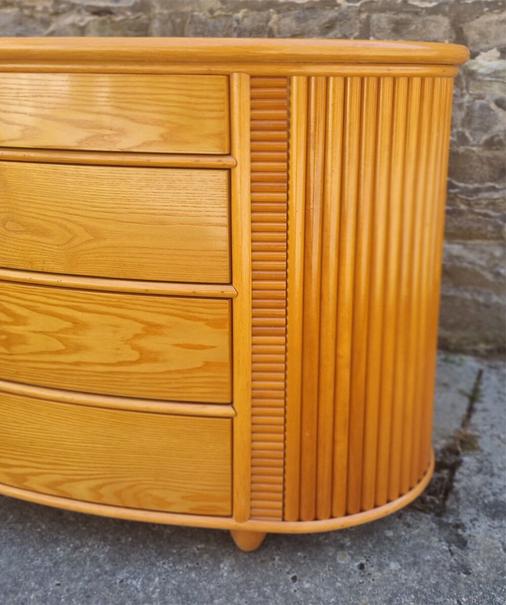 Commode bois, bambou et rotin, Cerda, vintage, années 80