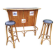 Vintage rattan bar with 1960s earthenware tile decor with 2 stools