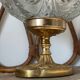 Textured round globe table lamp with a gold brass base