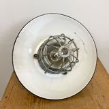 Black Enamel and Cast Iron Industrial Cage Pendant Light, 1950s