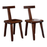 Paire de chaises en orme brutaliste