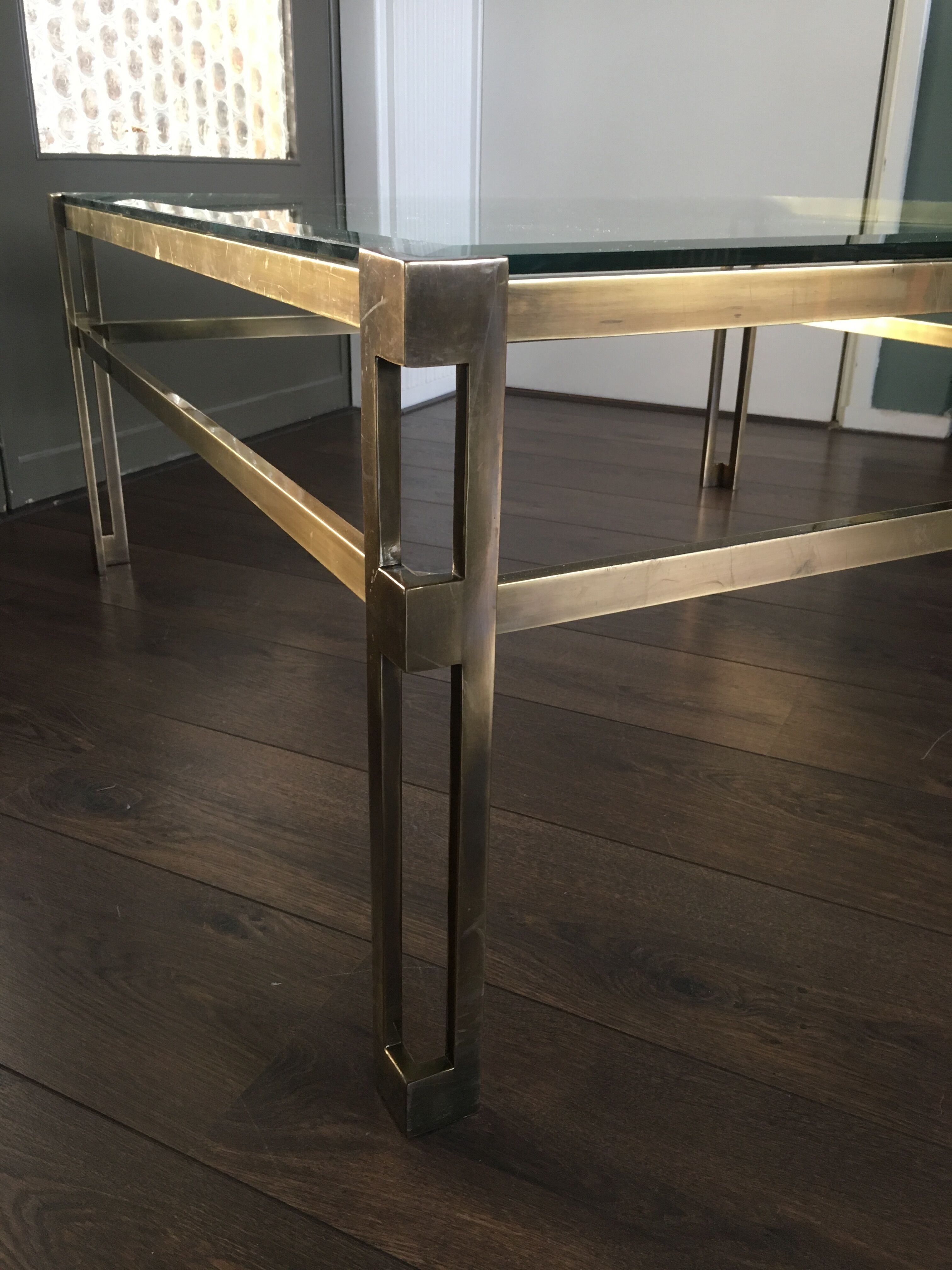 Vintage hollywood regency square brass coffee table