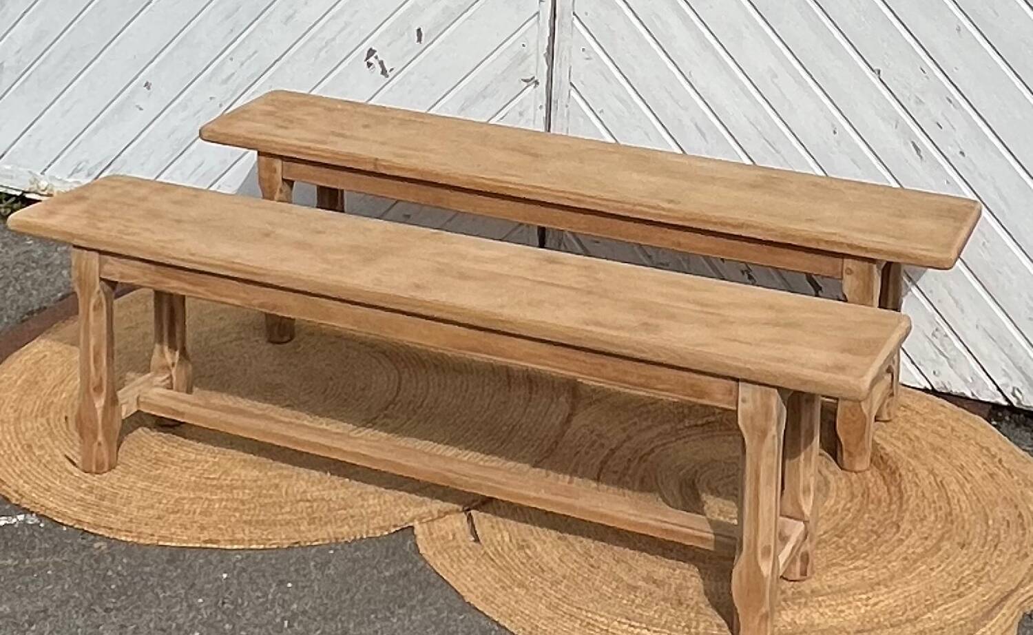 Pair of antique benches in raw solid oak - 1.60m