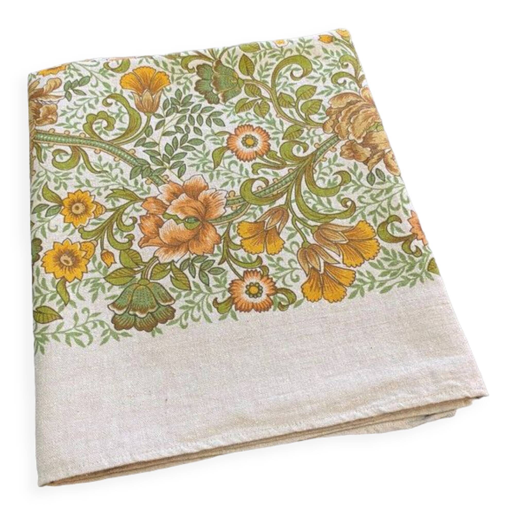 Rectangular tablecloth with vintage orange flowers