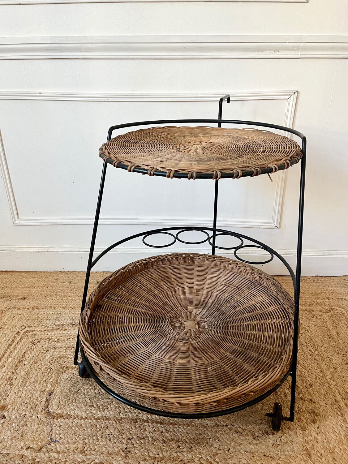 Metal and rattan dessert table Raoul Guys for Airborne 1950