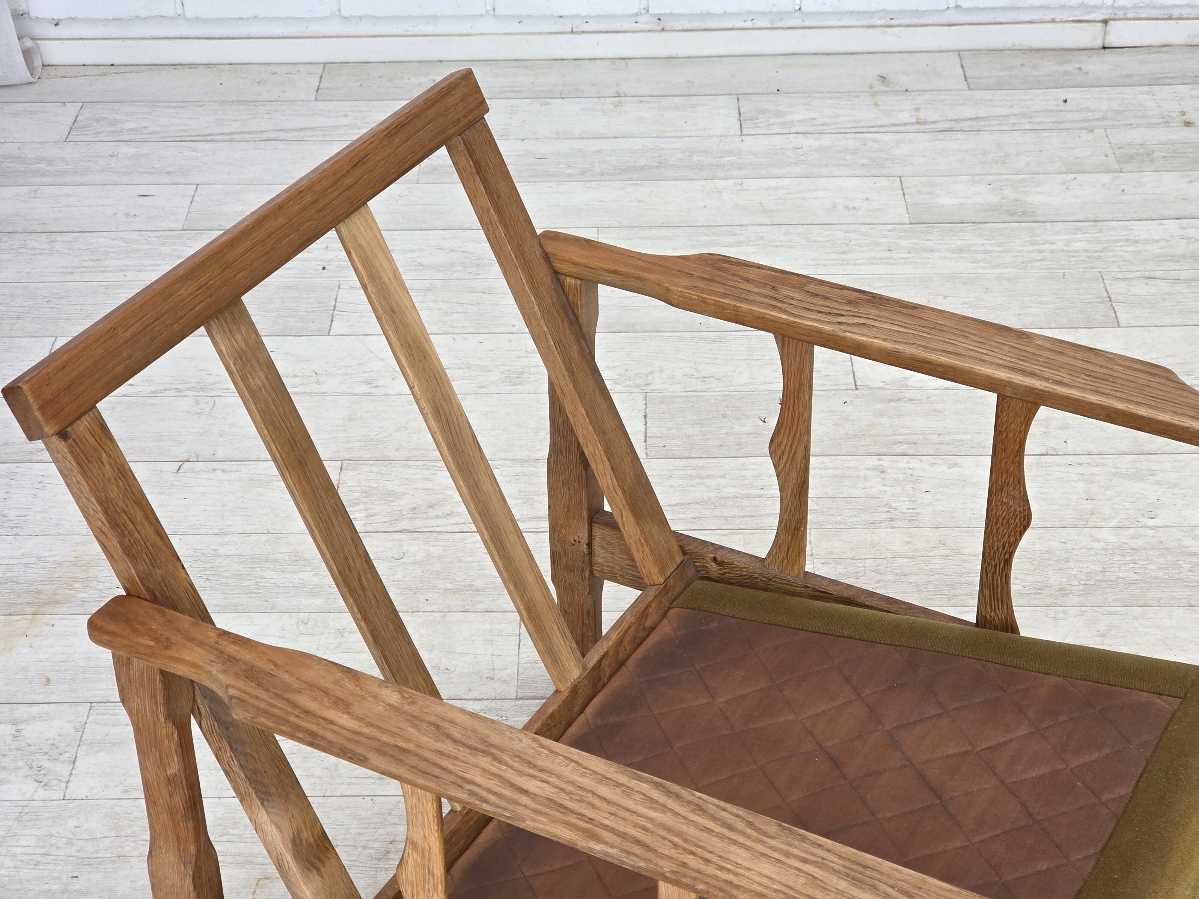 1970s, Danish armchair, furniture wool, solid oak wood.