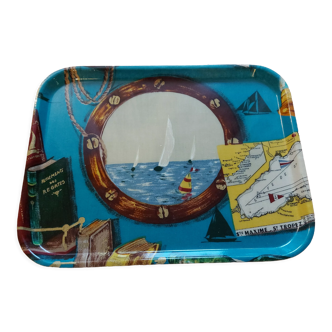 Vintage tray 60's S fiberglass, regatta Saint Tropez, Sainte Maxime