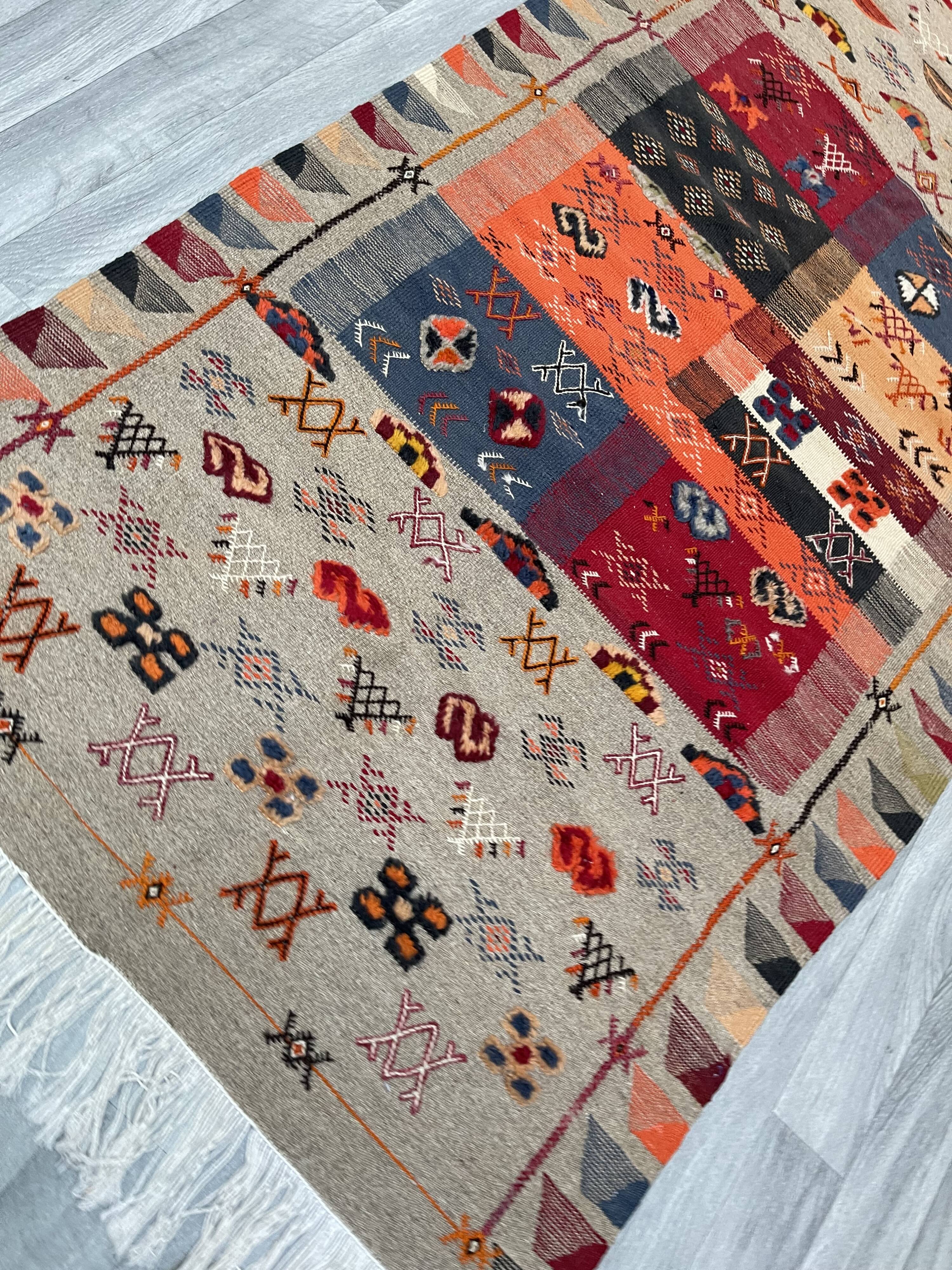 Unique and medium berber kilim, red rug, moroccan kilim, decoration rug