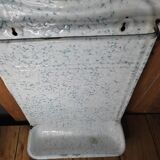 Utensil holder metal enamel white speckled old blue vintage dp1121b58