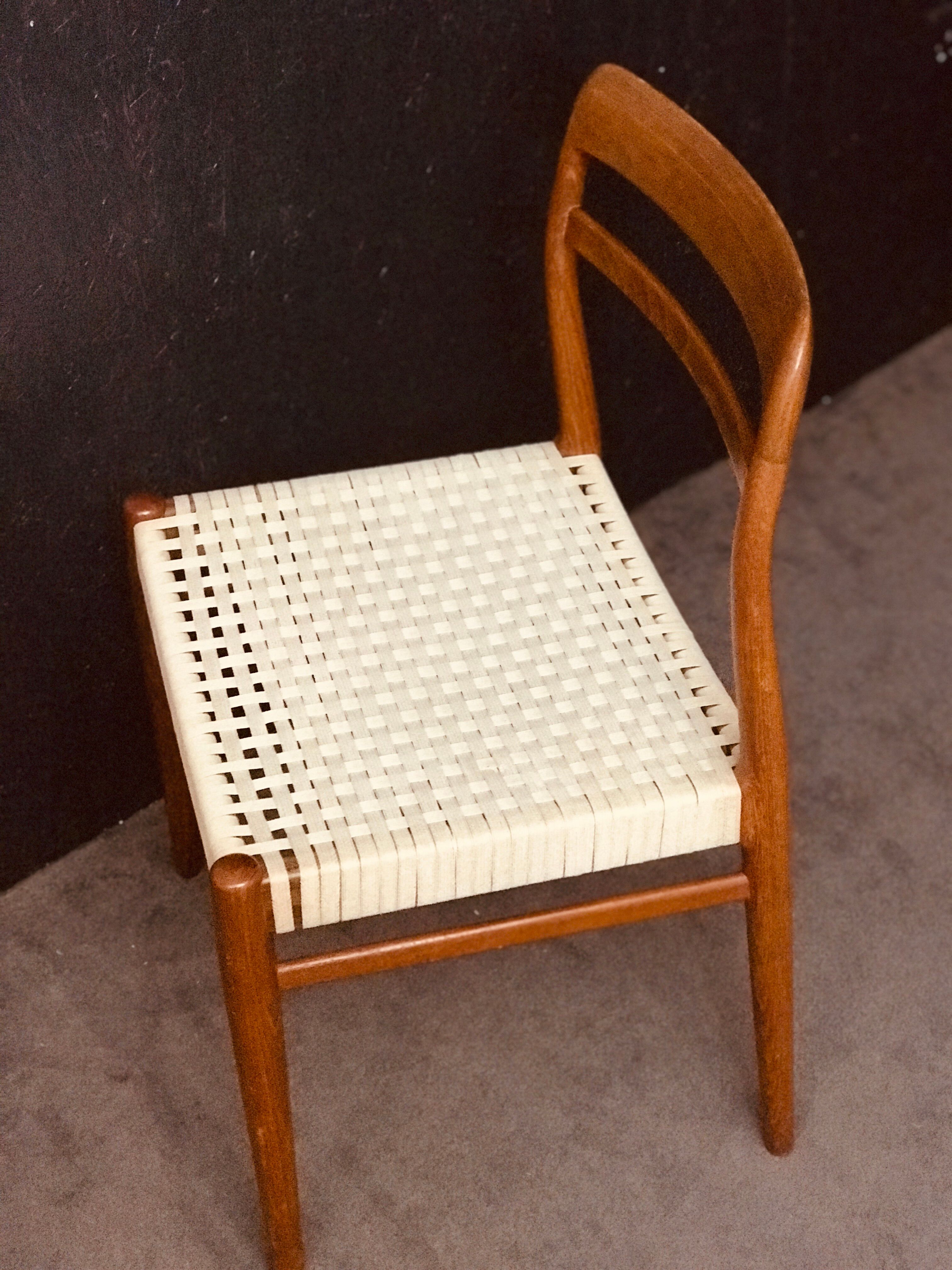 6 scandinavian teak dining chairs with papercord in natural colour from norway