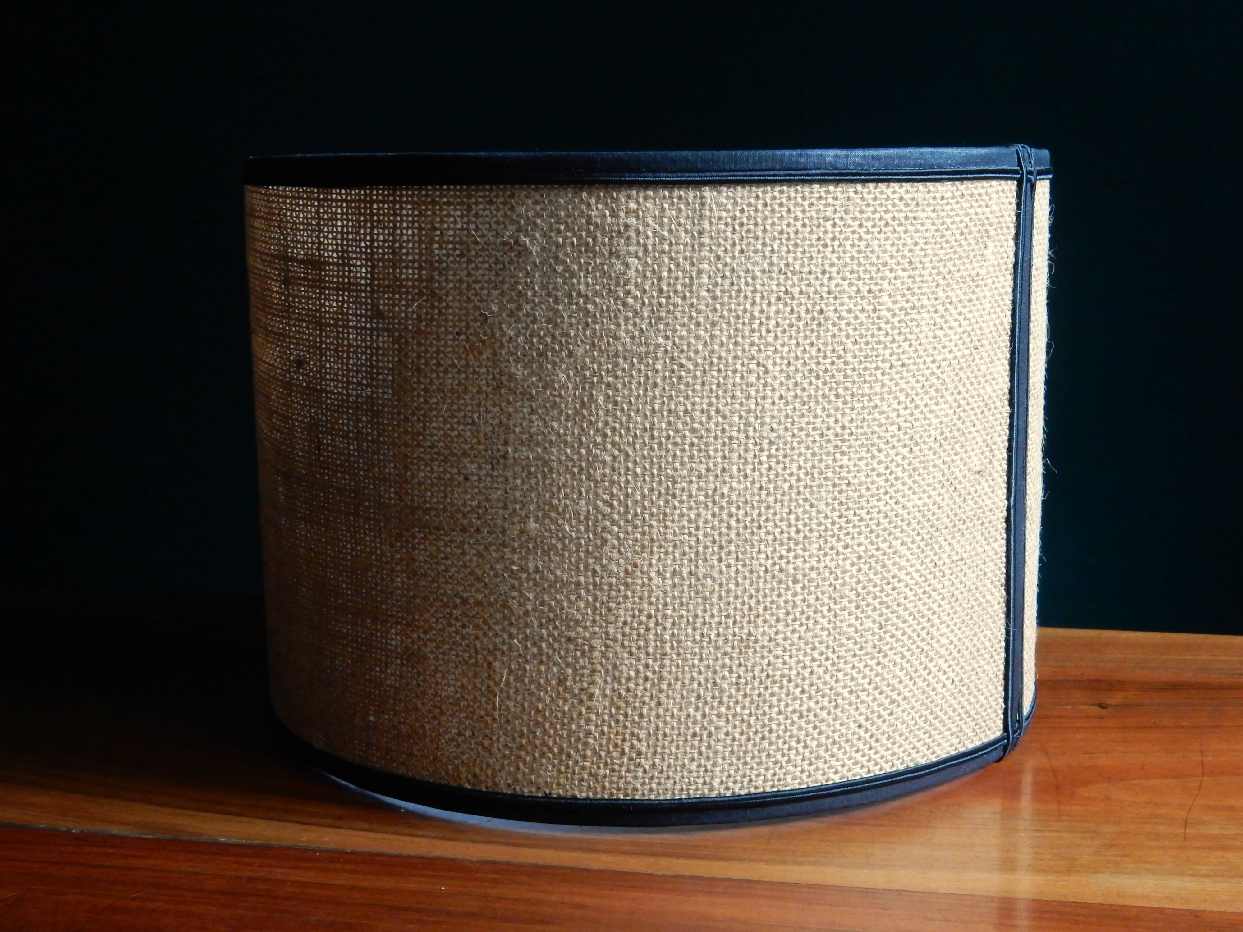 Large cylindrical lampshade in vintage burlap
