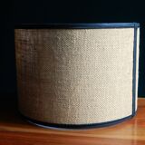 Large cylindrical lampshade in vintage burlap