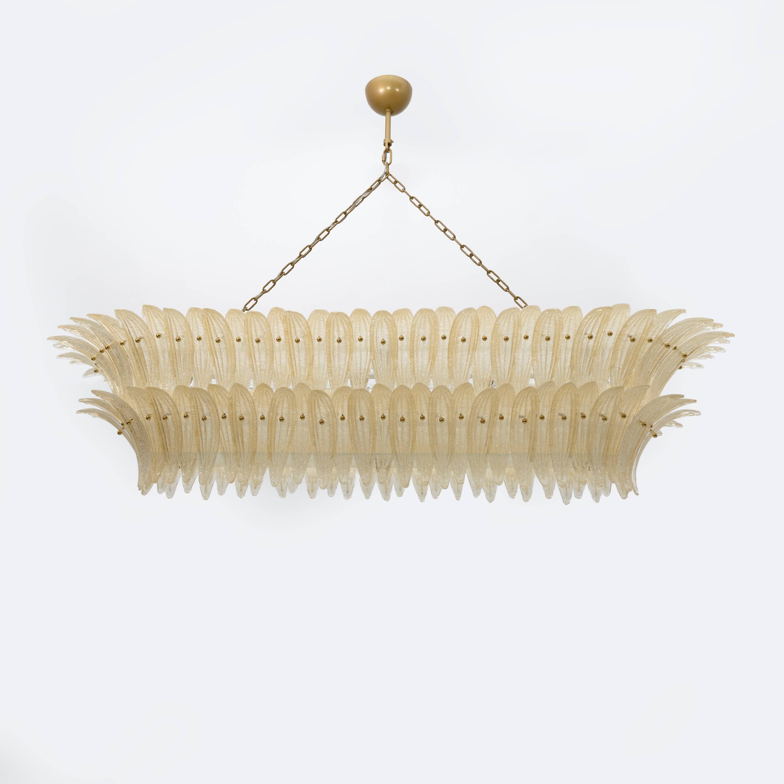 Mid-century Modern Style Italian Murano Glass and Brass Palmette Chandelier