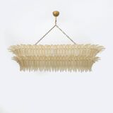 Mid-century Modern Style Italian Murano Glass and Brass Palmette Chandelier