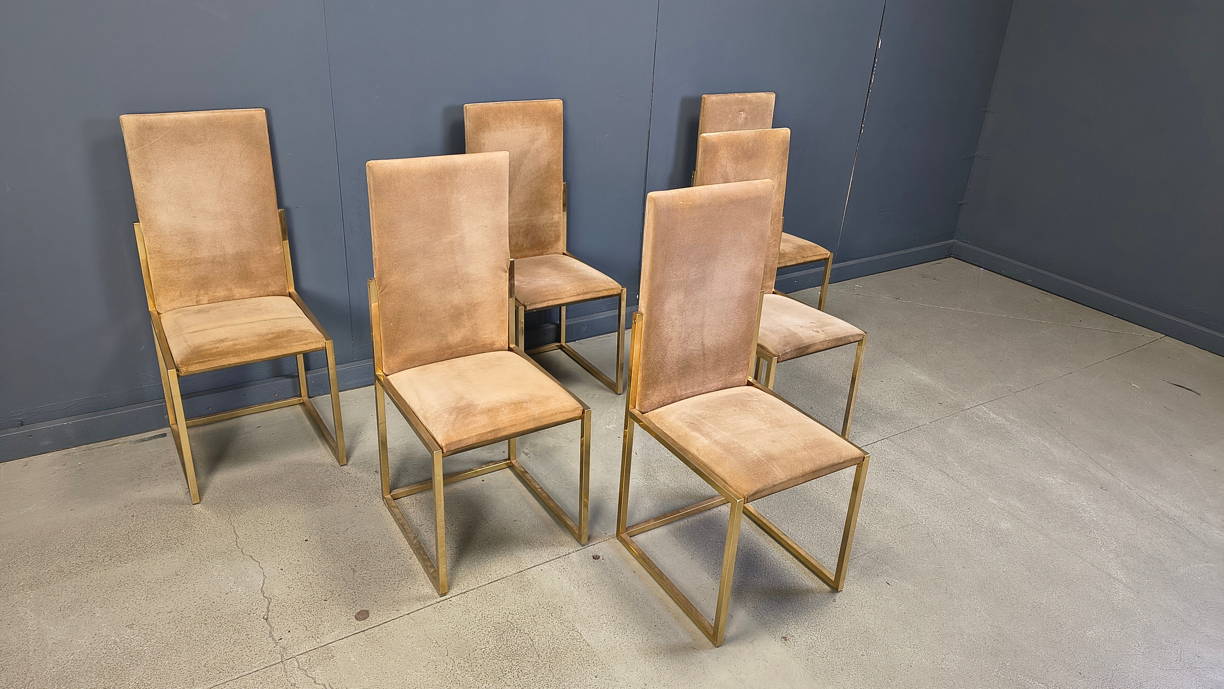 Vintage brass and alcantara dining chairs by Belgochrom, 1970s