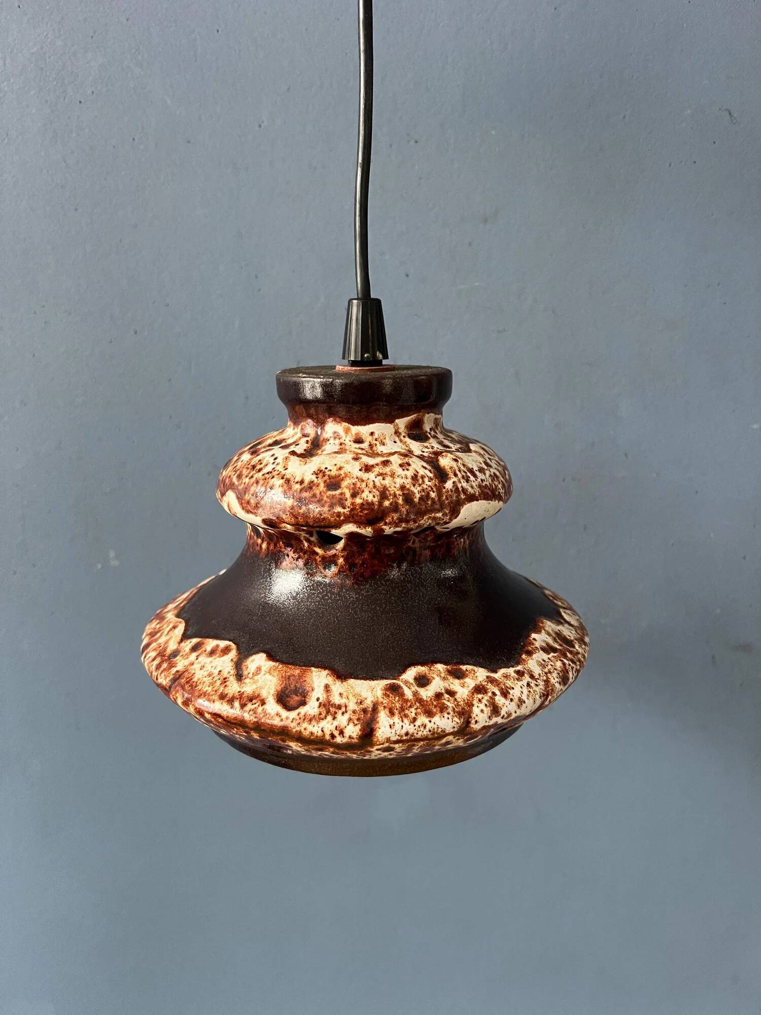 Brown and beige West Germany ceramic fat lava pendant lamp