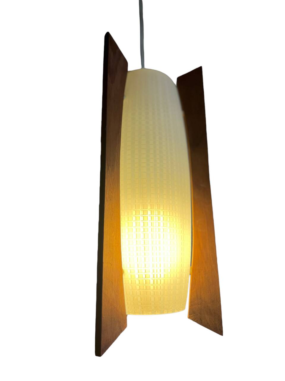 Teak and glass pendant light from the 50s
