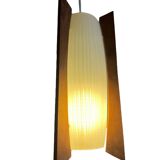 Teak and glass pendant light from the 50s