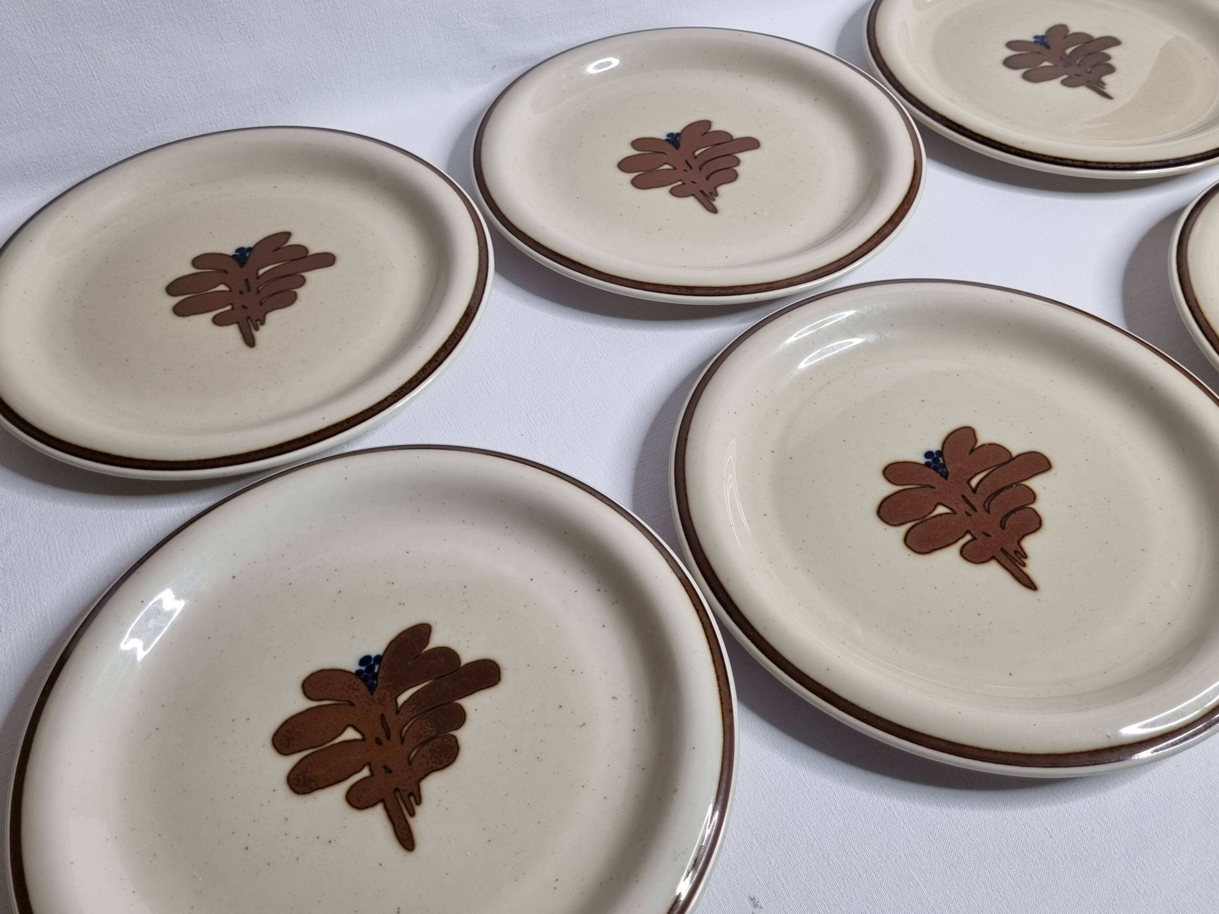 Set of 6 vintage dessert plates in enameled stoneware abstract decor "Thomas Germany", 20 cm