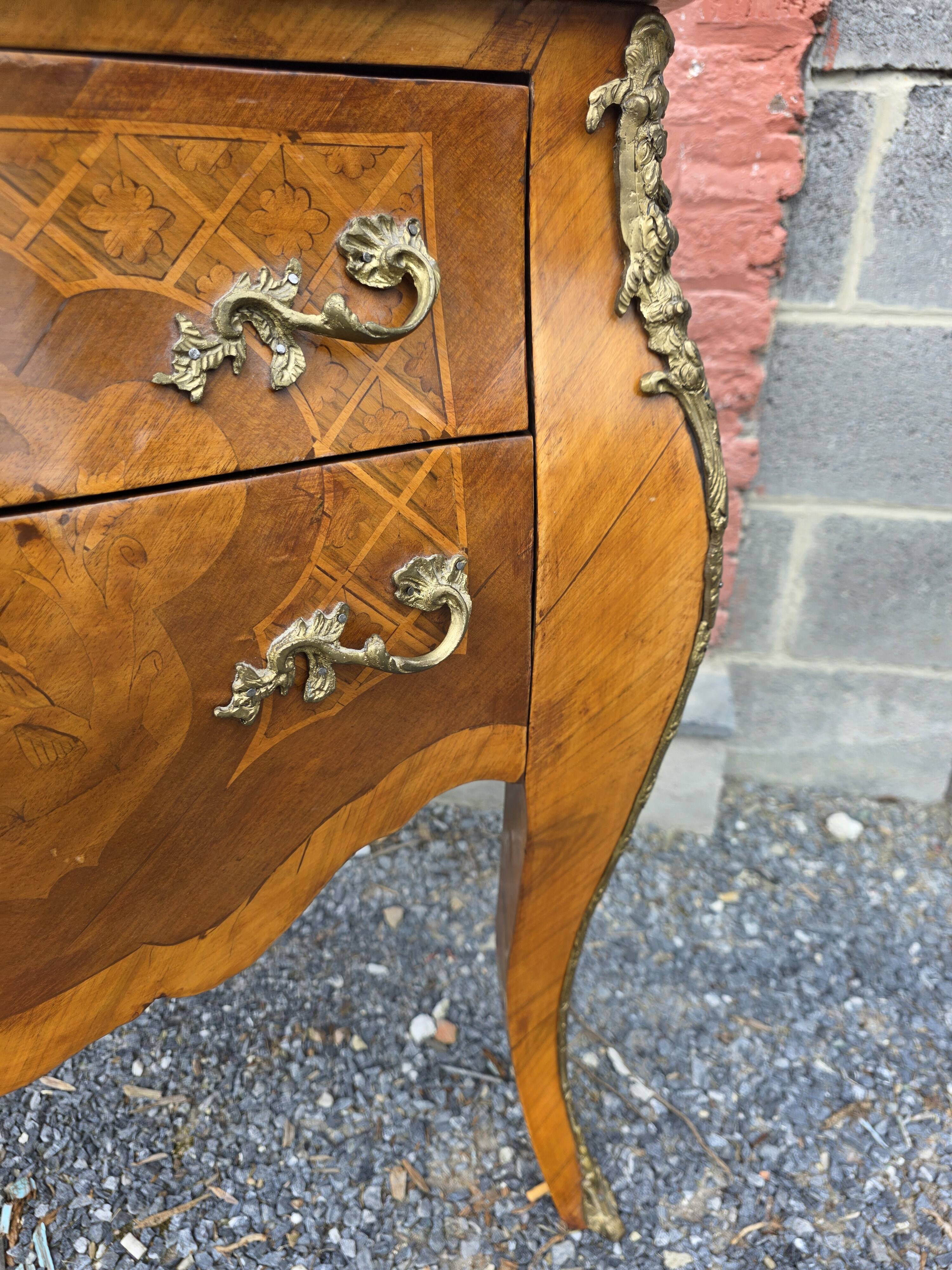 Curved Louis XV style commode in marquetry, mid-20th century.