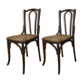 Set 2 chaises bistrots en bois courbé et cannage