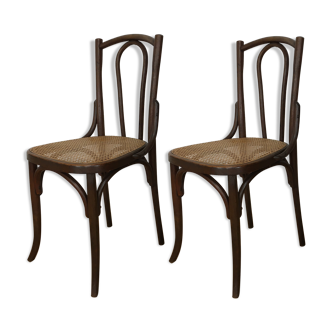 Set 2 chaises bistrots en bois courbé et cannage