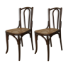 Set 2 chaises bistrots en bois courbé et cannage