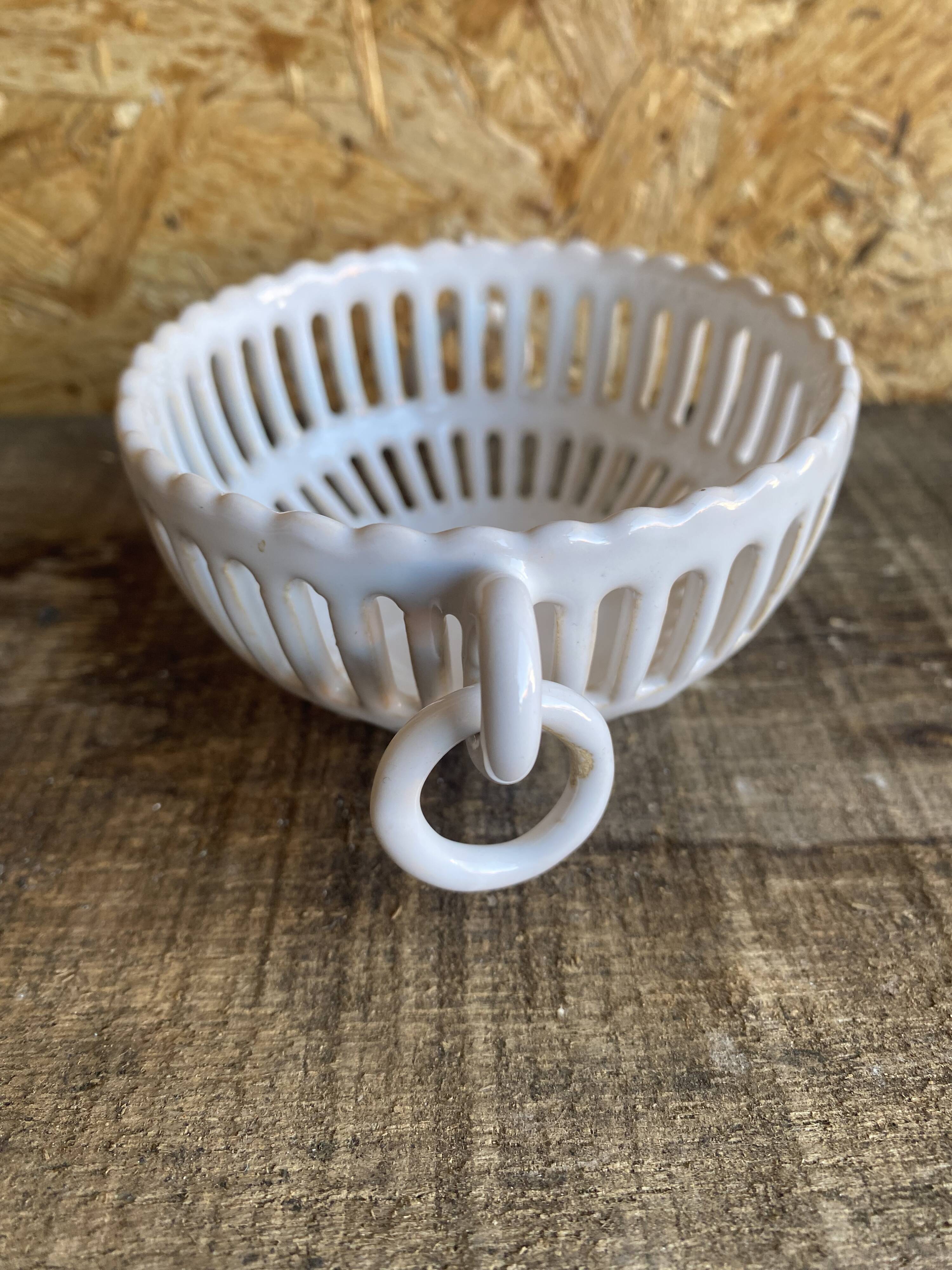 Empire malicorne white openwork ceramic pocket bowl vintage #d