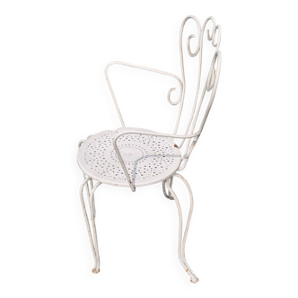 Vintage garden armchair in white wrought iron and openwork seat Design 1960