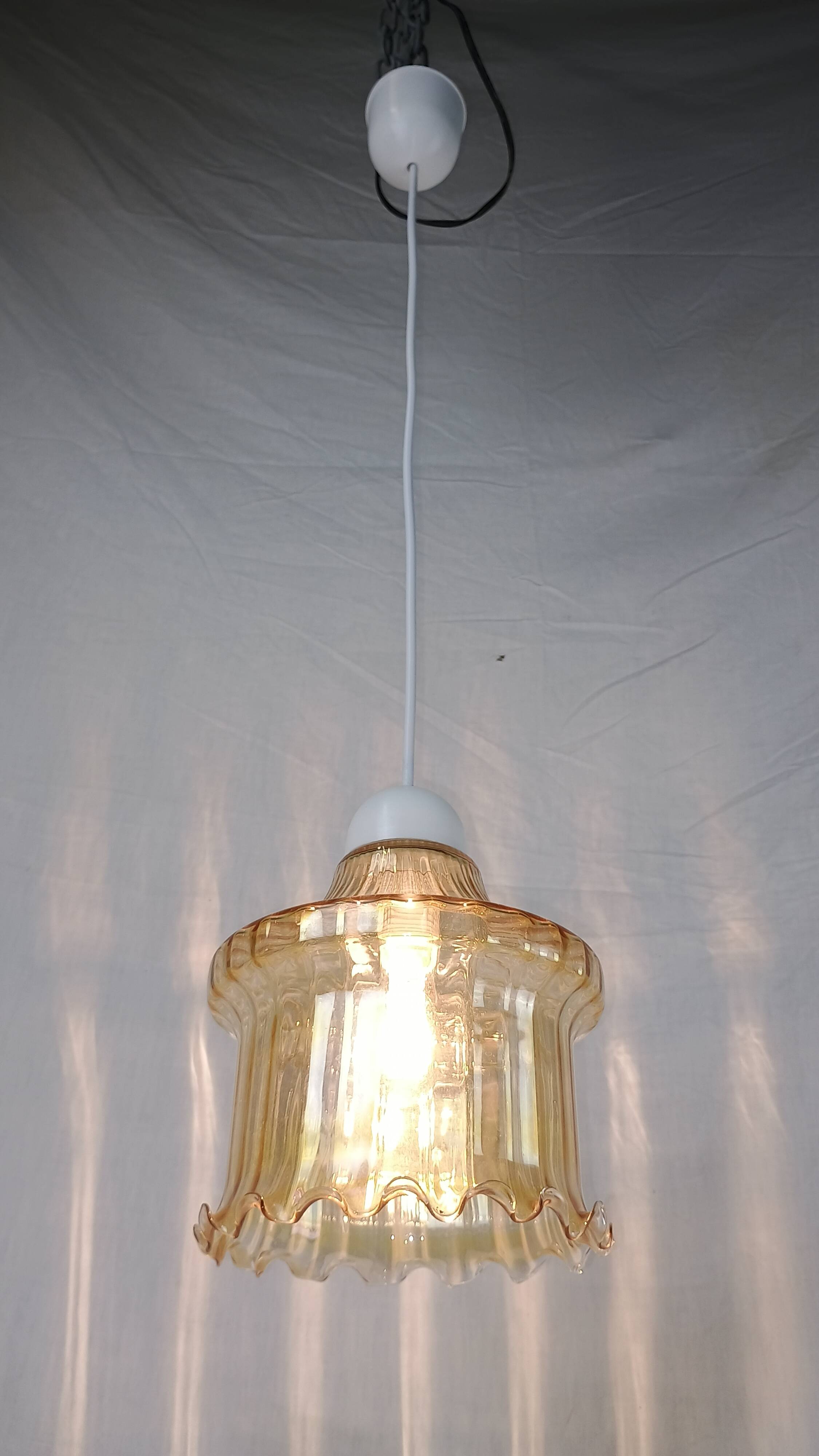 Venini Vintage Murano Glass Amber Pendant Light