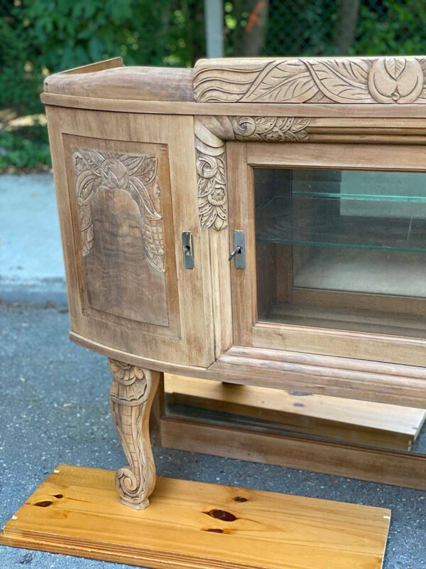 Vitrine vaisselier vintage en bois massif art déco 1940