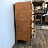 5 drawers dresser in light fir 1950 black buttons
