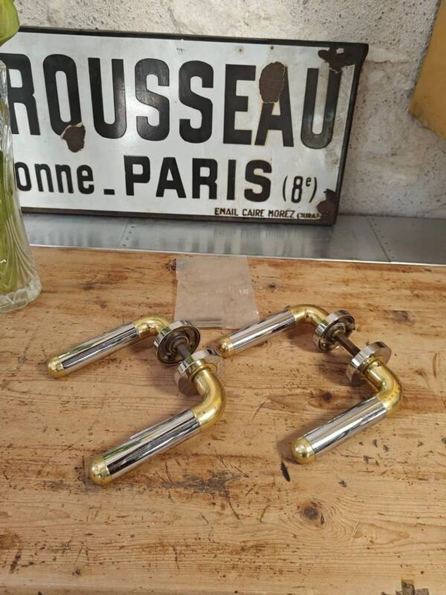 Rare Poignée en métal doré et argenté vintage