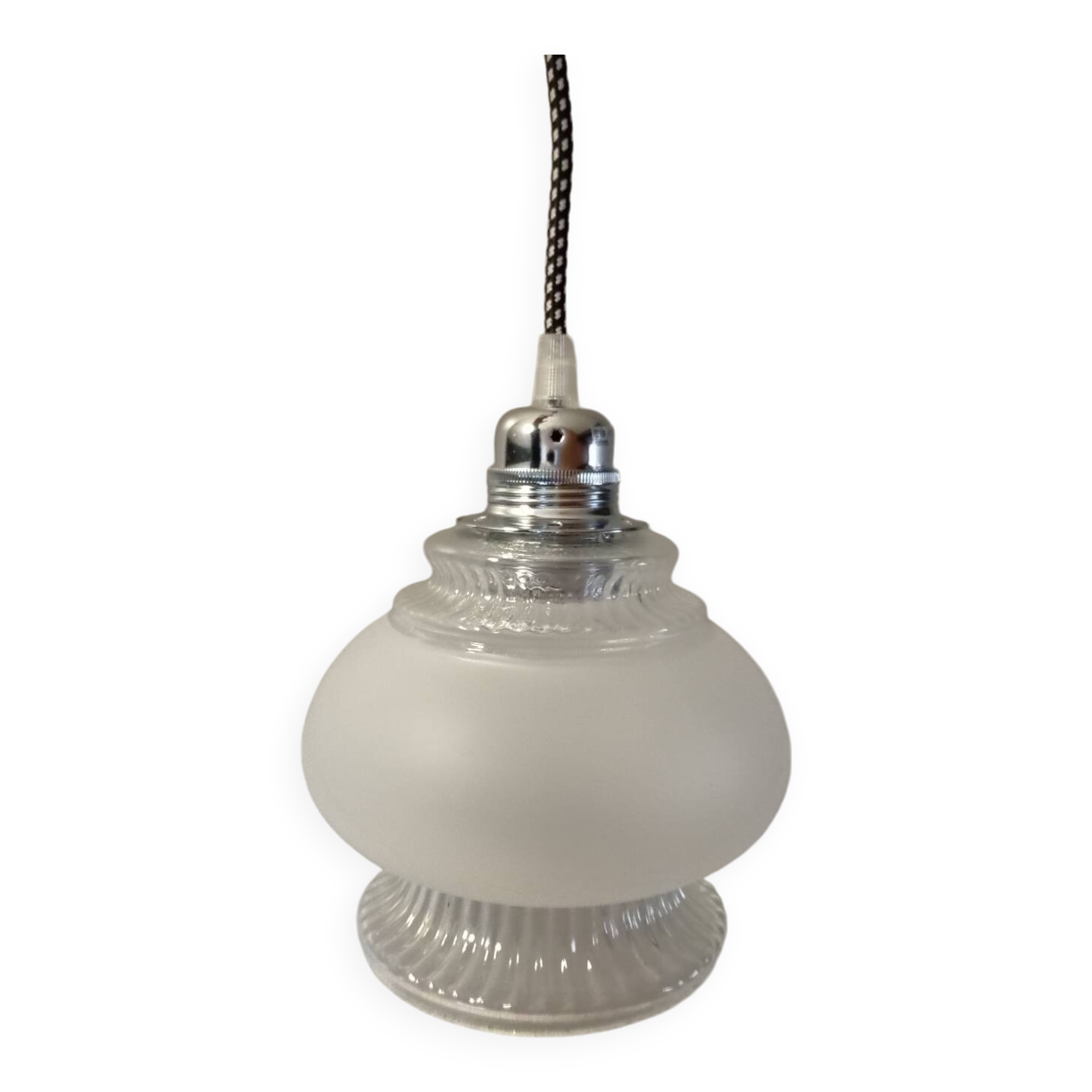 Portable lamp / pendant lamp in white opalescent glass. Art Deco style